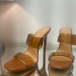 Express Barely there Double band heeled sandals in Carmel brown.